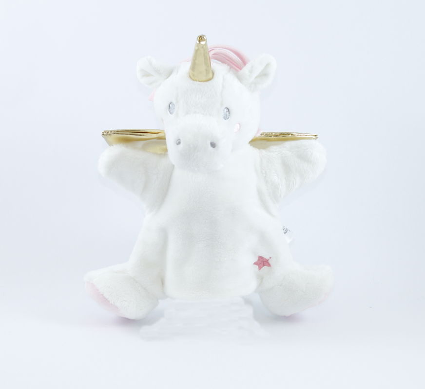  marionnette licorne blanc rose or 